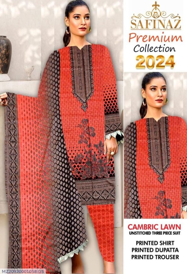 3 Pcs Women's Unstitched Lawn Printed Suit