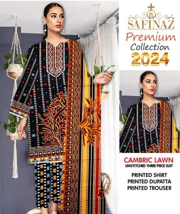 3 Pcs Women's Unstitched Lawn Printed Suit