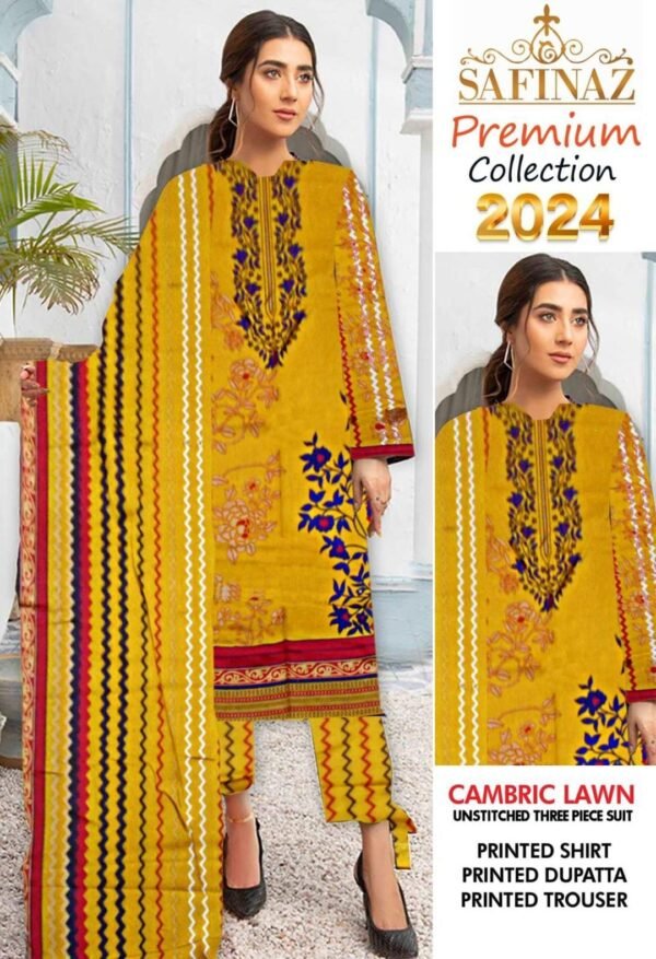 3 Pcs Women's Unstitched Lawn Printed Suit
