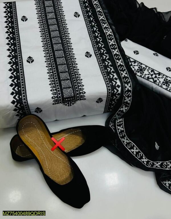 3 Pcs Women's Unstitched Lawn Embroidered Suit