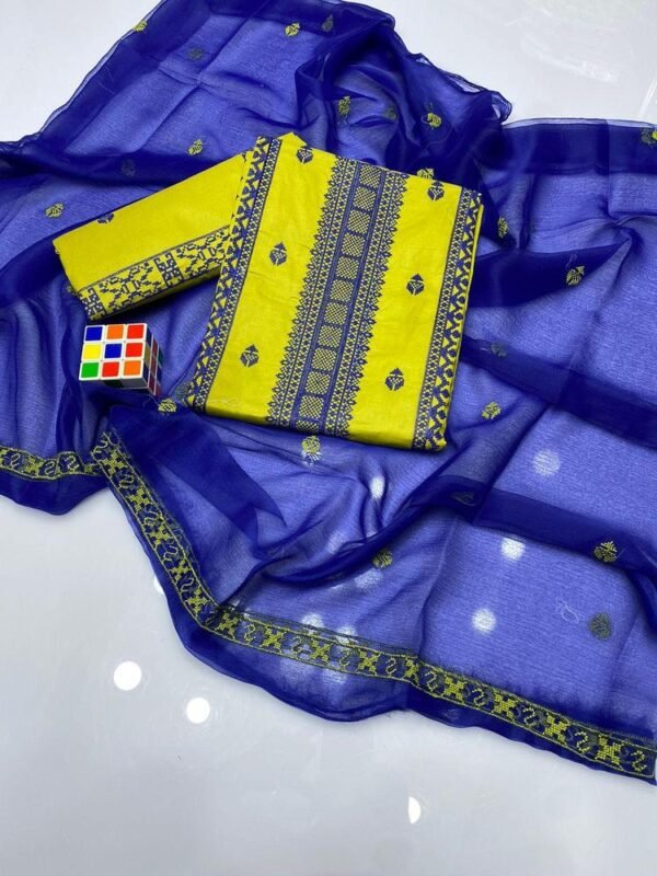 3 Pcs Women's Unstitched Cotton Embroidered Suit